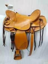 Western Trail Ranch Horse Hard seat Wade Tree Saddle Roping Hand Tooled 15".