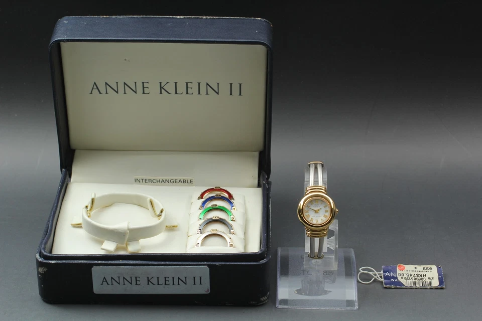 完好/全套* Anne Klein II 10/6035 变形表圈石英女士手表带盒 — 第 3/4 张图片