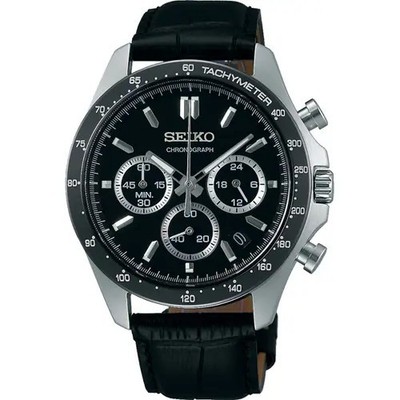 Seiko SBTR021 Black Dial Chronograph Quartz Men's Watch Leather Strap JDM New