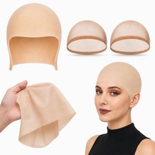 Latex Bald Cap Set with 2 Nylon Wig Caps for Adult Halloween Costume