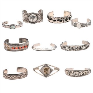 10 VINTAGE NATIVE AMERICAN NAVAJO KEWA CUFF BRACELET LOT STERLING SILVER SIGNED