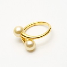 Akoya Pearl Ring 7-7.5mm Silver Uncolored Gold Frame Double Adjustable Size