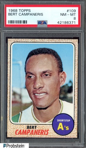 1968 Topps #109 Topps Bert Campaneris VTG Baseball Card Oakland A's PSA 8