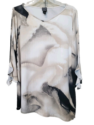 Clara Sun Woo Watercolor Ruffle Cuff Angled Hem Tunic Size Large Lagenlook