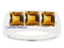 Natural Citrine Gemstone With 925 Sterling Silver Ring for Men's #434