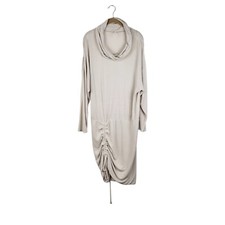 Free People Sundown Mini Dress Ruched Long Sleeve Cowl Neck Beige Size Large