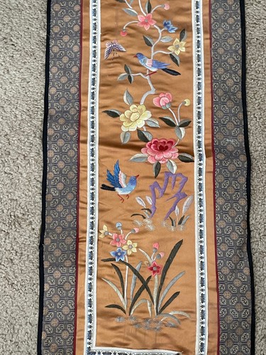 Vintage Antique Chinese Silk Embroidered Textile w/ Birds Floral & Butterfly Dec - Picture 4 of 13