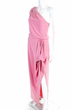 HALSTON HERITAGE - Vintage Light Pink One Shoulder Front Couture Slit Dress Sz 2