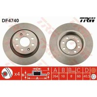 TRW 2X Bremsscheibe Hinten 264 Voll FüR Opel Adam M13 Corsa E X15 Fiat