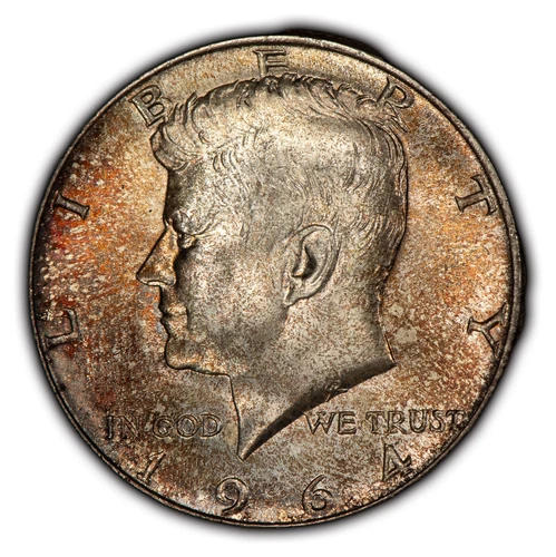 1964 50c Kennedy Half Dollar - Deep Speckled Toning - Frosty BU - SKU-H2577