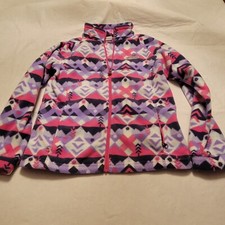 Columbia Youth Fleece Jacket Full Zip Pink Pur Black Geom Print XL 18-20