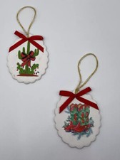 Merry Christmas Ornaments Western them boots cactus ceramic set of 2 delicate