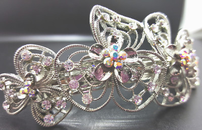 NEW Gorgeous Silver Spiral Floral with Iridescent Crystal 3  display picture 1