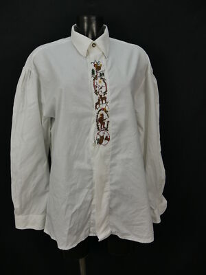 Size L costume shirt shirt Castle Dörfl white cotton deer hunting embroidery th1287