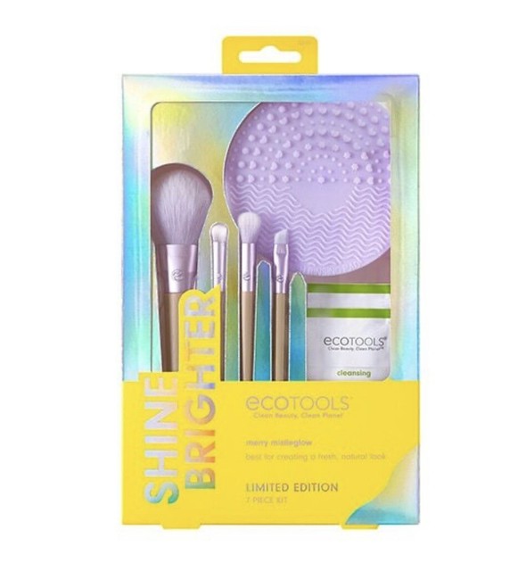 EcoTools Shine Brighter Make Up Brush Set Silicone Cleaner Brushes for