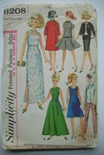 60's fashion doll 11 1/2" wardrobe clothes pattern 6208 dresses