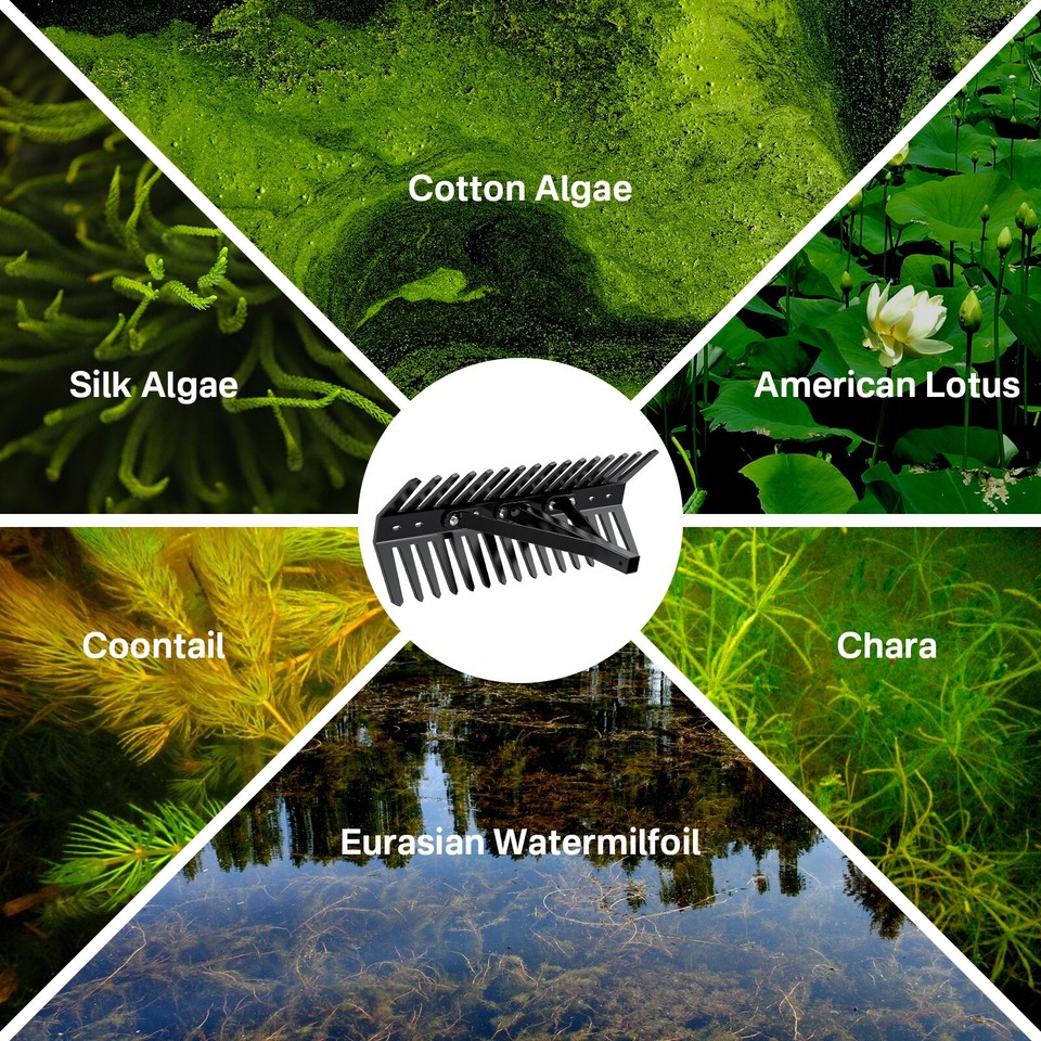 24 x 8.3 in Pond Aquatic Weed Rake Double-Sided Lake Weed Removal Rake ...