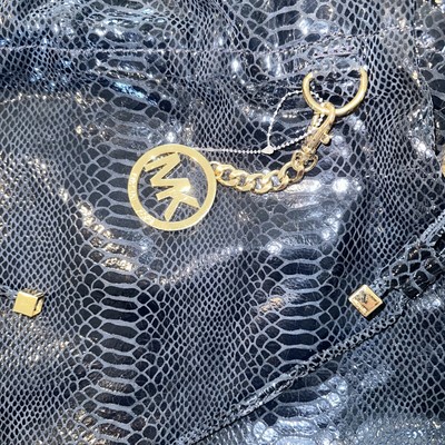 Michael Kors Snakeskin Leather Navy Shoulder Bag. Gold Tone  display picture 2