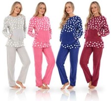Ladies Fleece Pyjama Set PJ'S Nightwear Spotted lounge wear 2 piece set