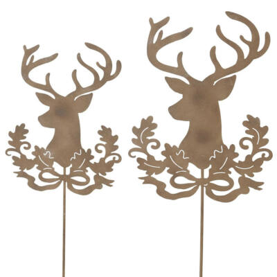 Hirschkopf Stecker 2erSet Gartenstecker natur Garten Weihnachtsdeko Advent Deko