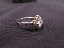 White and Blue Cubic zirconia 925 Sterling Silver Engagement Ring Size 9