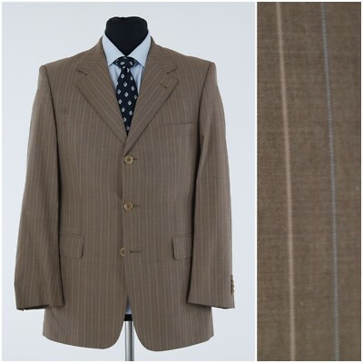 Mens Striped Wool Sport Coat 40S US Size CACHAREL Brown Blazer Jacket