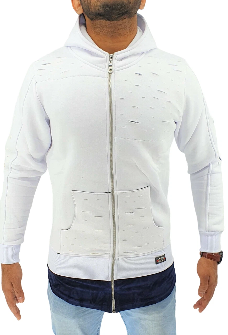 Mens Hooded Jacket Sweatshirts Long Line Hip Hop Zip Up Frayed Pullover Coat Top
Opens in a new wind