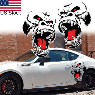 2Pcs Horror Ape Totem Graphic Body Side Door Fender Vinyl DIY Decals Stickers