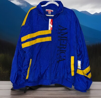 Vtg NWT 90s Perry Ellis America Sailing Windbreaker Colorblock Sz XL Blue/Yellow
