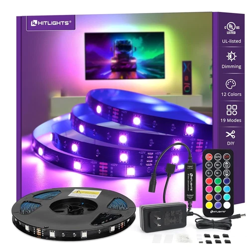 HitLights 32.8ft RGB LED Strip Lights 5050 Color Changing Kit with Ultra-Bright Flexible Waterproof Design for Home Decor