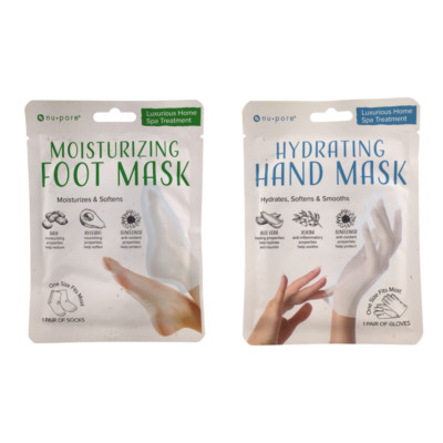 2 Pack nu-pore Moisturizing Foot Mask & Hydrating Hand Mask 1 Pair Each Softens