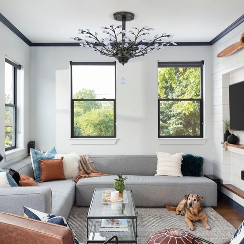 Retro Crystal Branch Chandeliers, Brushed Vintage Hanging Pendant Ceiling Lights - Picture 7 of 8