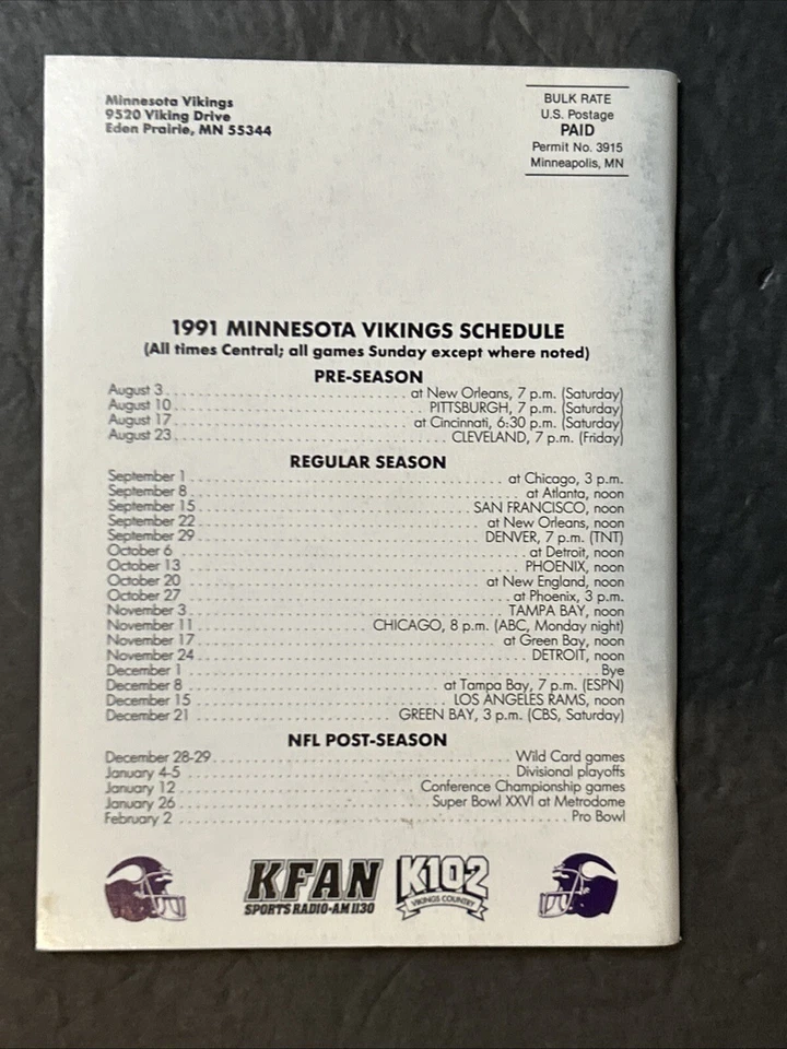 Minnesota Vikings Media Guide Lot Of 2 - 1991 - Image 4 of 4