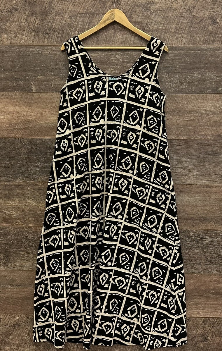 Anokhi Jaipur Vintage Block Print Dress Pockets Black And White