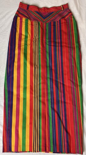 Damen Vintage langer Jeansrock Größe 6 rot gestreift gerader Rock Small - Bild 10 von 13