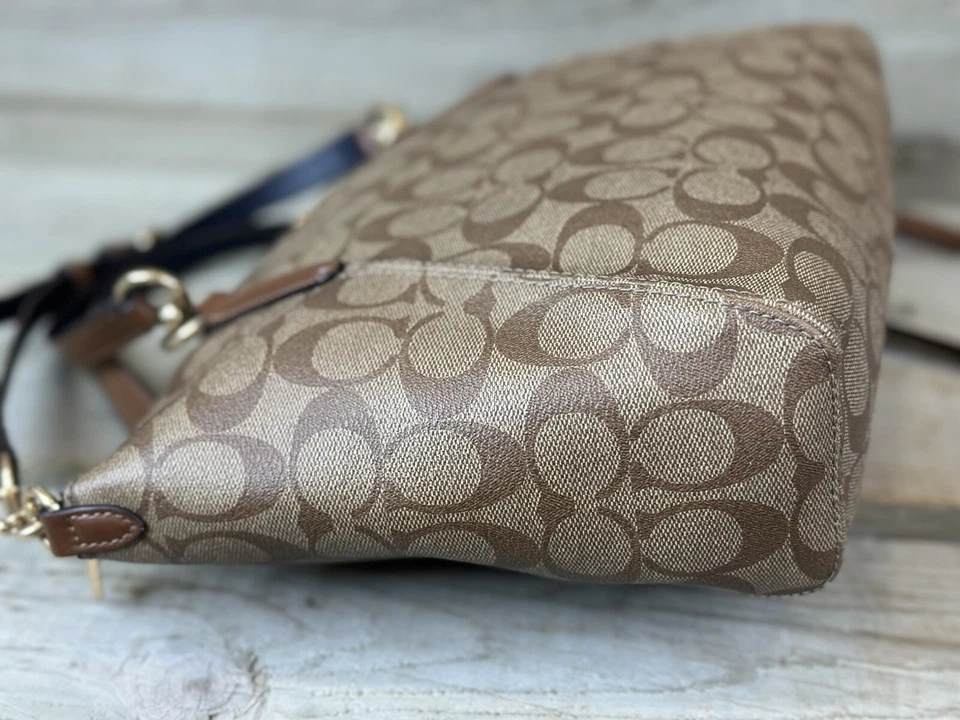 Bolso de Mano COACH F28989 Signature 2WAY PVC Caqui Marrón Azul Dorado Foto 3 de 4