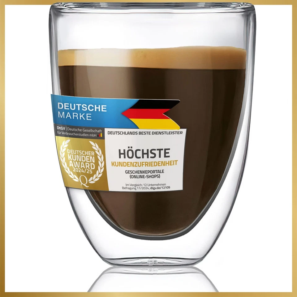DIMONO Doppelwandige Espressotasse Espresso Tasse aus Boroslikat-Glas doppelwandig 80ml