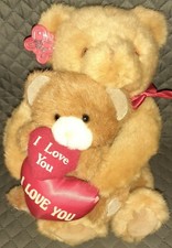 Russ Berrie Co 13" I Love You Double Bears With 2 Hearts Stuffed Plush Toy Doll