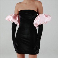 Womens Sexy Strapless Puff Sleeves Bodycon Dress Slim Cocktail Party Ball Gown