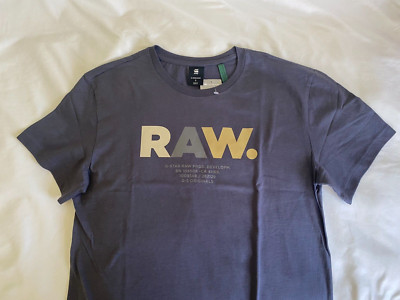 G-STAR RAW Organic Cotton Graphic Logo Tee T-Shirt in Fantem Blue Mens Large