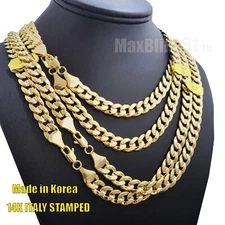 Hip Hop Premium 14K Italy Gold plated 4~10mm Brass Miami Cuban Chain Necklace