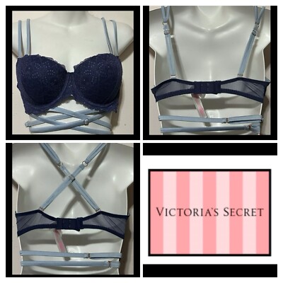 PINK by Victoria s Secret  DATE PUSH UP Bra MultiWay Underwire Blue 34D Lingerie