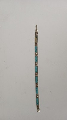 Turquoise tone Beaded Bar Bracelet Gold Tone Costume Jewelry *for parts