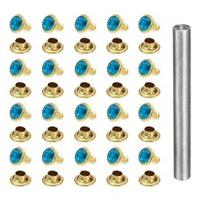 80pcs Crystal Rivets 6mm Rhinestone Stud with Installation Tool, Gold Blue