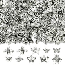 100pcs Tibetan Antique Insect Charms Metal Bee Butterfly Charms for Jewelry DIY