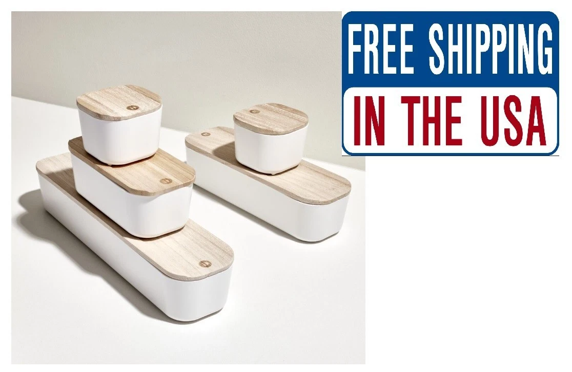 iDesign, Home White Plastic 5-Piece Organizer Set with Wood Lids