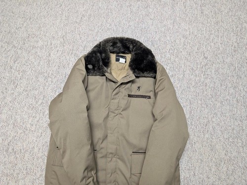 vintage USA made BROWNING puffer GOOSE DOWN coat XL leather trim PARKA insulated - Picture 5 of 15
