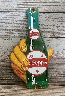 Vintage Dr Pepper Soda Porcelain Metal Sign Hand With Bottle