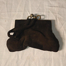 Vtg Brown Fabric Coin Purse w/ Metal Frame Clasp, Victorian Evening Pouch/Purse