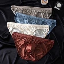 Men's Satin Silk Briefs Panties Lingerie Knickers Breathable Underpants M-2XL